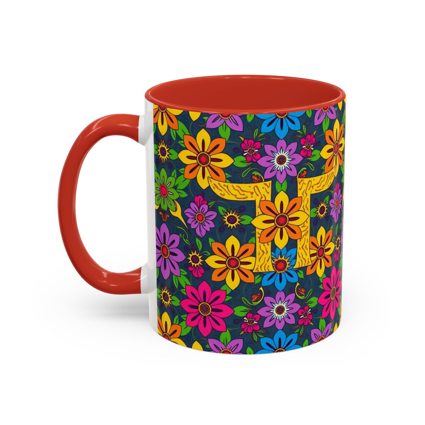 Accent Coffee Mug, Gemini, Zodiac v3, Flower Pattern, (11, 15oz)