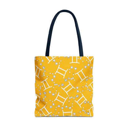 Tote Bag, Gemini Zodiac Sign, AOP, (Yellow, White Print)