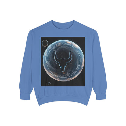 Garment-Dyed Sweatshirt, Unisex, Space Animal Design, Taurus