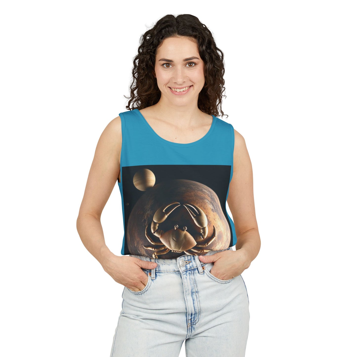 Unisex Garment-Dyed, Tank Top, Cancer Design, Planet Crab v1, 100% US cotton