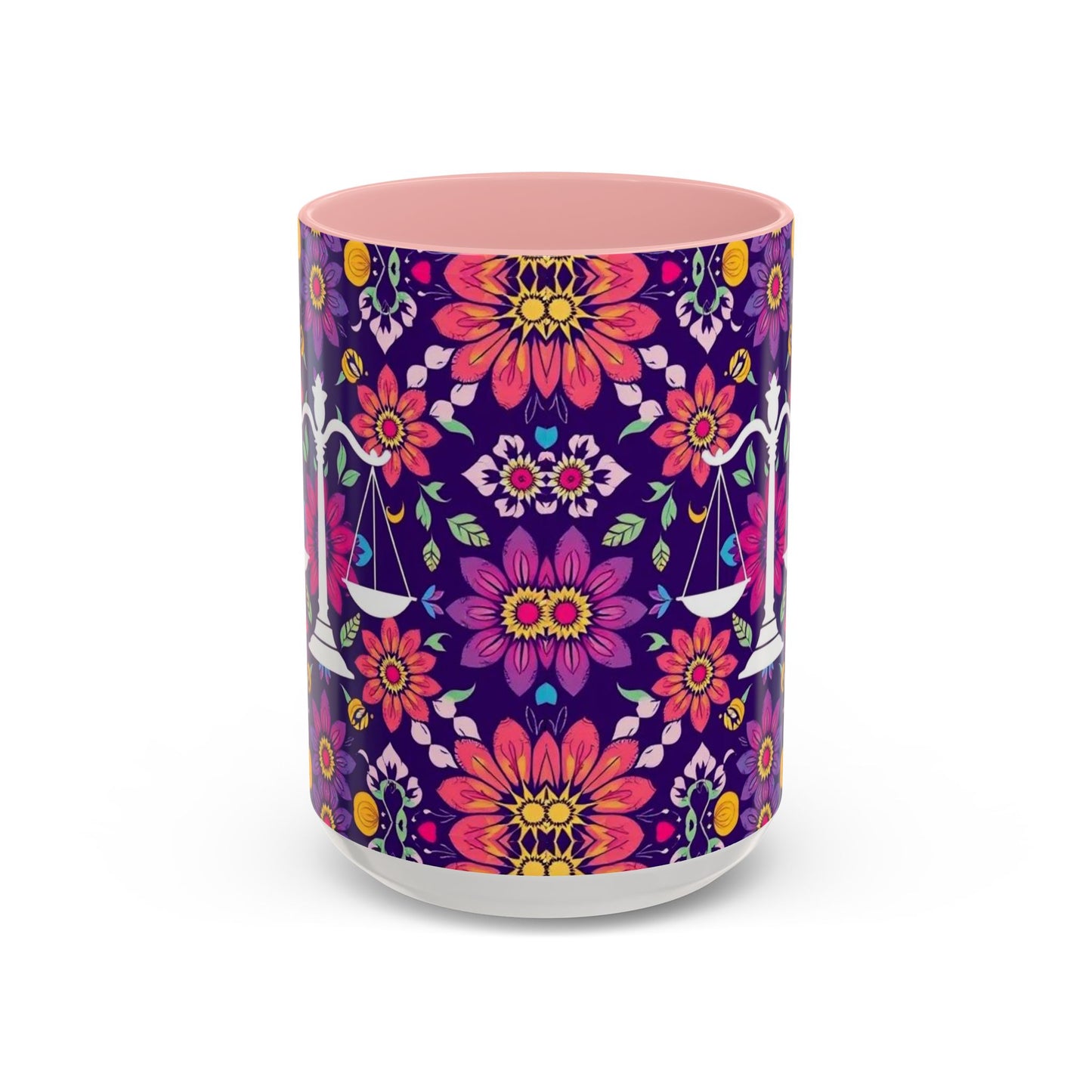 Accent Coffee Mug, Libra, Zodiac v3, Flower Pattern, (11, 15oz)