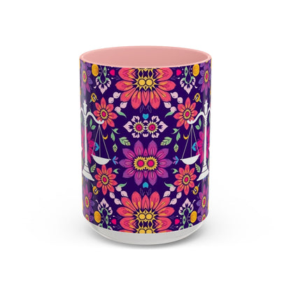 Accent Coffee Mug, Libra, Zodiac v3, Flower Pattern, (11, 15oz)