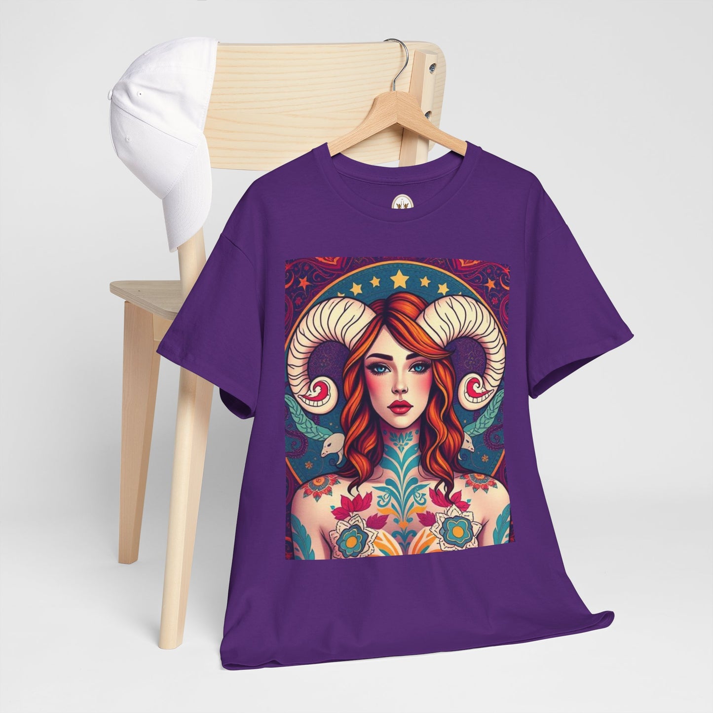 Unisex Heavy Cotton T-Shirt, Aries, Zodiac v1, Sexy Art