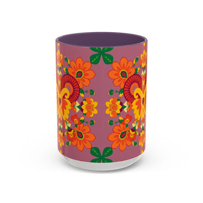 Accent Coffee Mug, Aries, Zodiac v1, Flower Pattern, (11, 15oz)