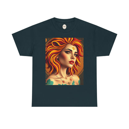 Unisex Heavy Cotton T-Shirt, Leo, Zodiac v3, Sexy Art
