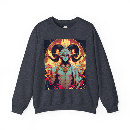 Unisex Heavy Blend™ Crewneck Sweatshirt, Anime Fire Aries, Zodiac Design