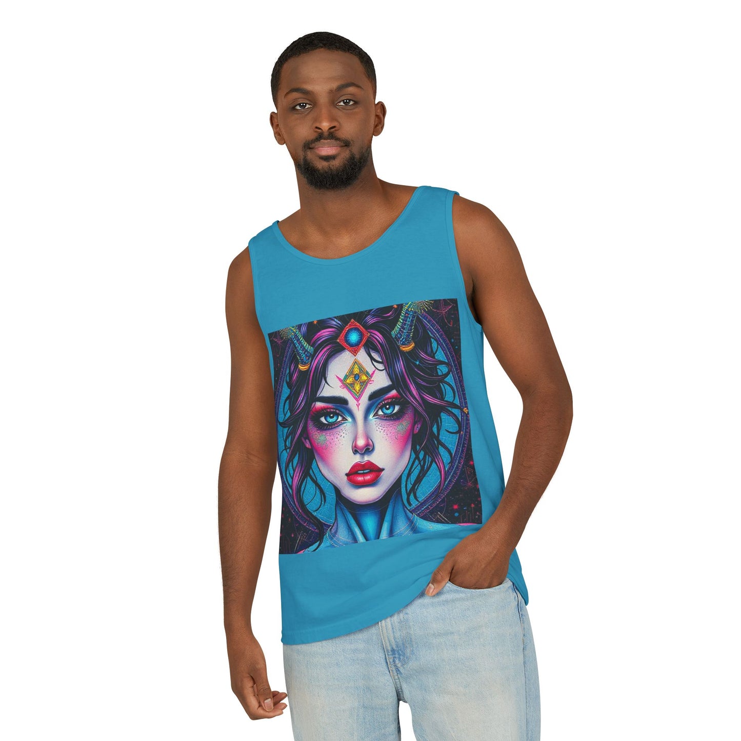 Unisex Garment-Dyed, Tank Top, Aquarius Design, Pop Art, 100% Ringspun US cotton