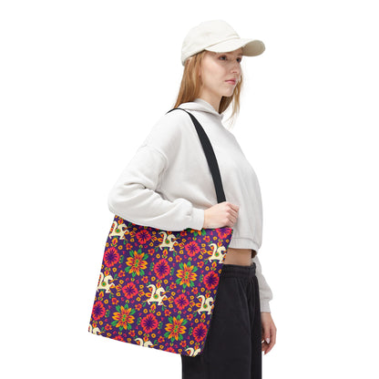 Tote Bag (AOP), Aquarius, Zodiac v2, Flower Pattern