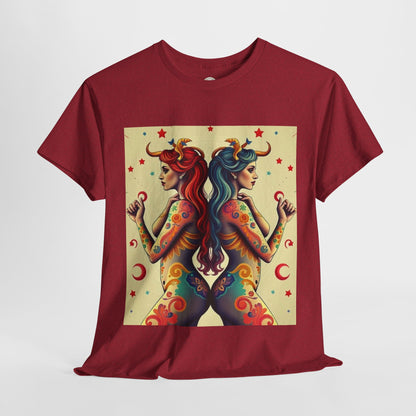 Unisex Heavy Cotton T-Shirt, Gemini, Zodiac v4, Sexy Art