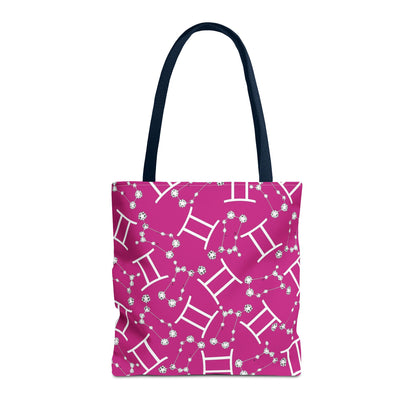 Tote Bag, Gemini Zodiac Sign, AOP, (Pink, White)