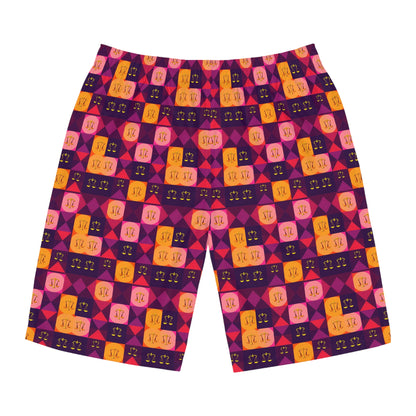 Men's Board Shorts, (AOP), Libra, Zodiac v1, Shape Pattern