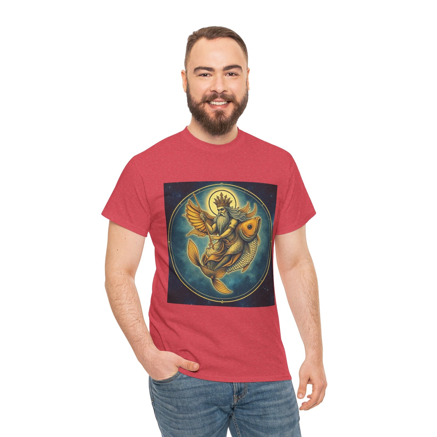 Unisex Heavy Cotton T-Shirt, Pisces King. Zodiac Design
