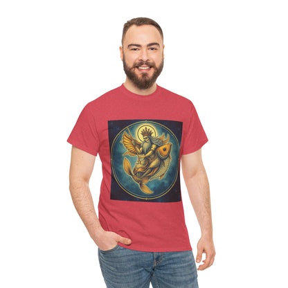 Unisex Heavy Cotton T-Shirt, Pisces King. Zodiac Design