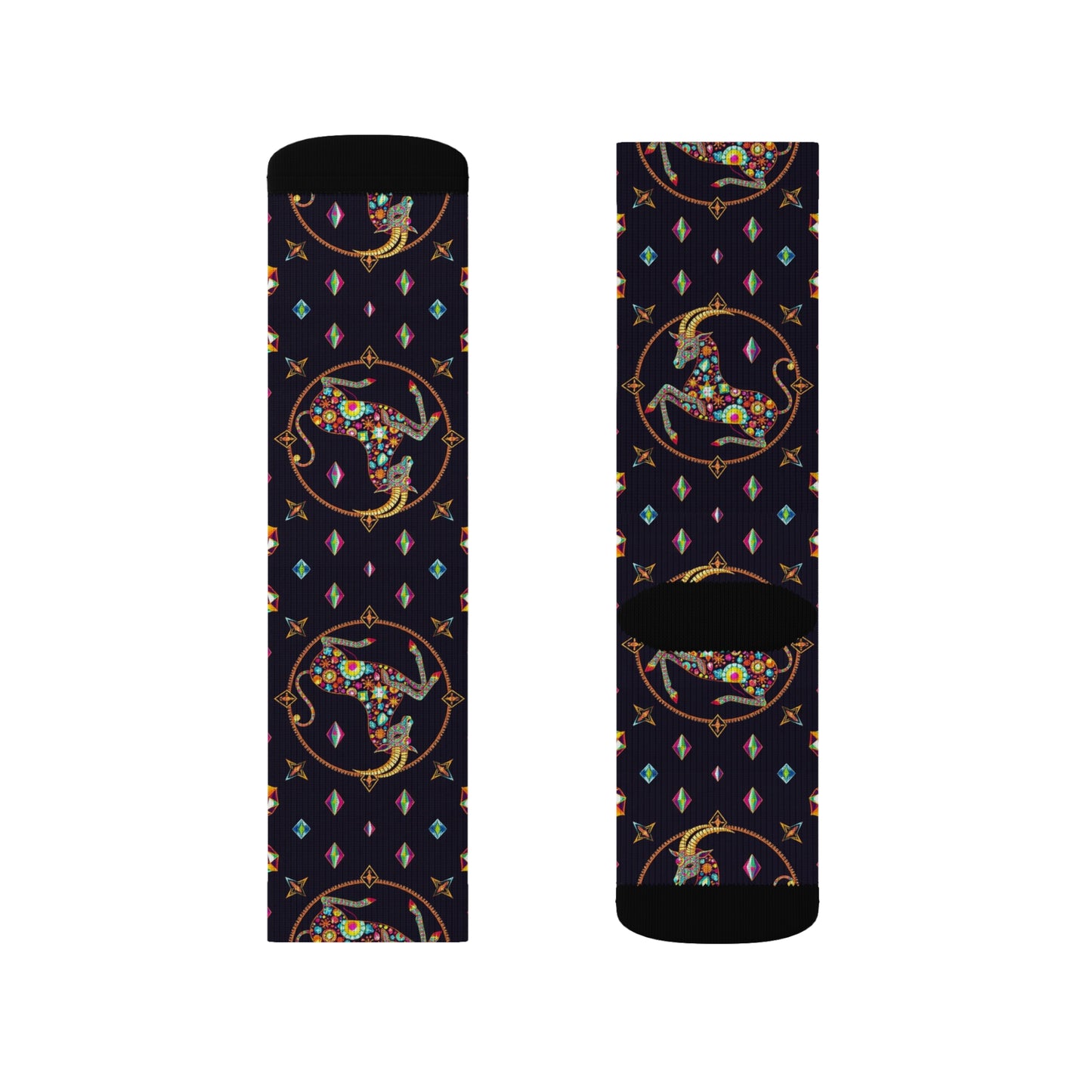 Sublimation Socks, Capricorn, Zodiac v4, Jewel Pattern