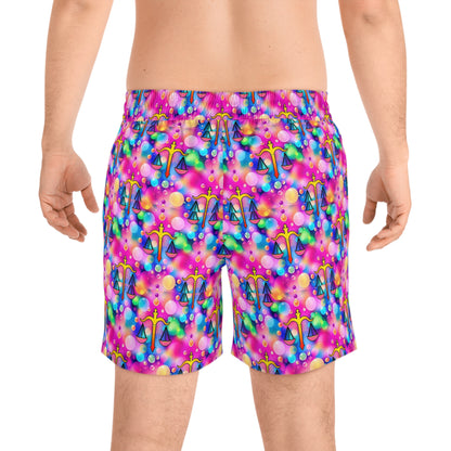 Men's Mid-Length Swim Shorts, (AOP), Libra, Zodiac v1, Bubble Pattern