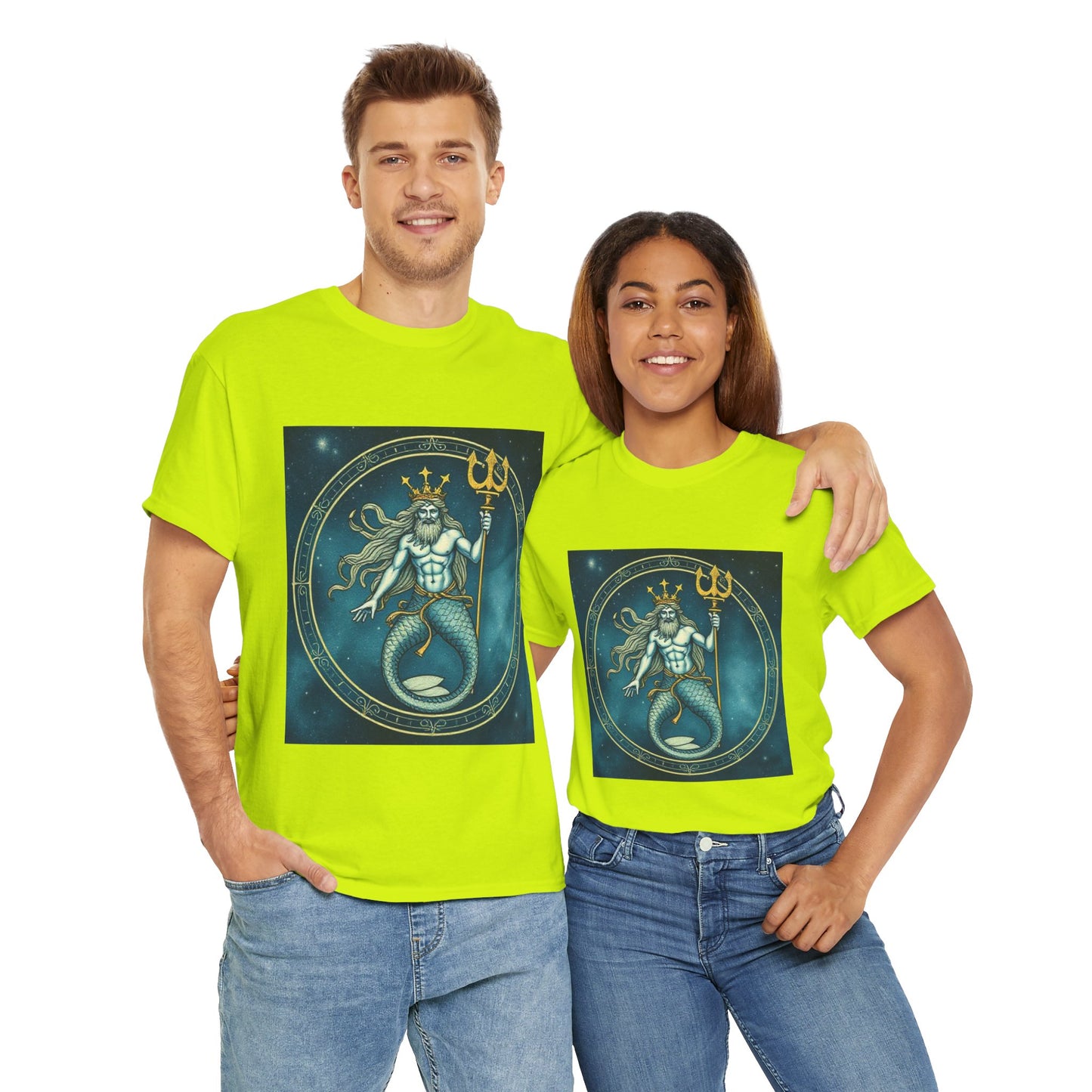 Unisex Heavy Cotton T-Shirt, Aquarius God 5v, Zodiac Design