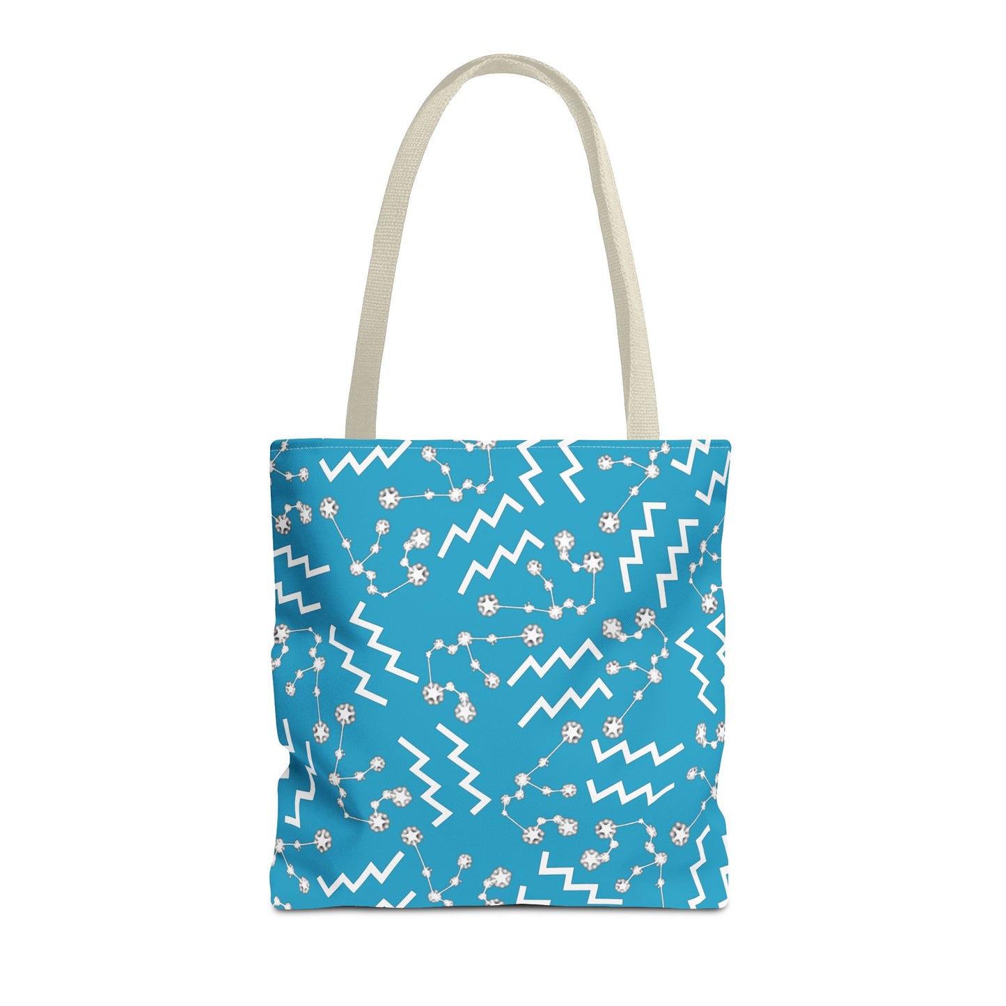 Tote Bag, Aquarius Zodiac Sign, AOP, (Turquoise, White)