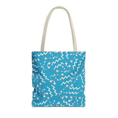 Tote Bag, Aquarius Zodiac Sign, AOP, (Turquoise, White)