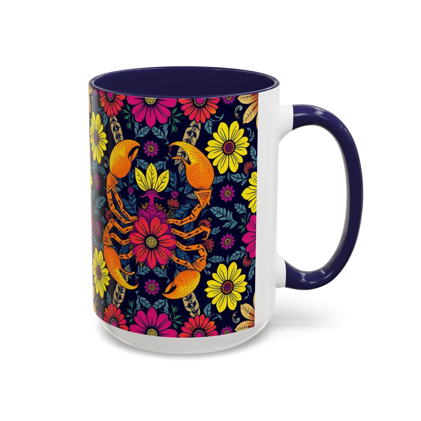 Accent Coffee Mug, Scorpio, Zodiac v3. Flower Pattern, (11, 15oz)