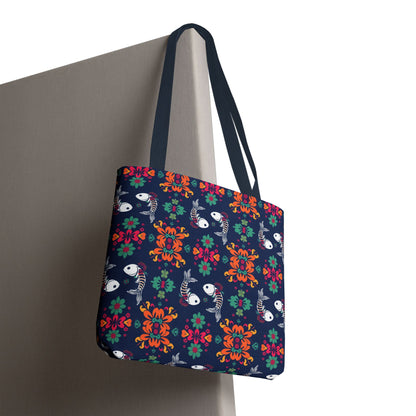 Tote Bag, (AOP), Pisces, Zodiac v6, Flower Pattern