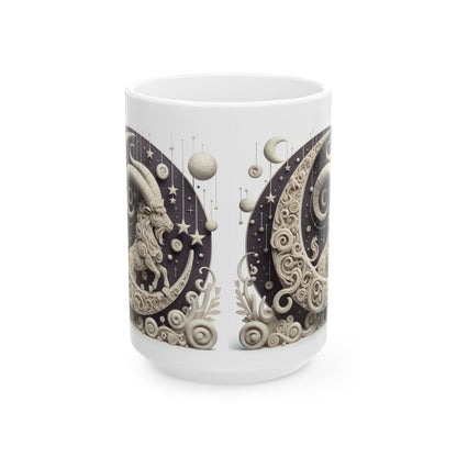 Ceramic Mug, (11oz, 15oz), Ceramic Coffee Mug, Stone & Stars, Capricorn Zodiac Design