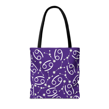 Tote Bag, Cancer Zodiac Sign, AOP, (Purple, White)