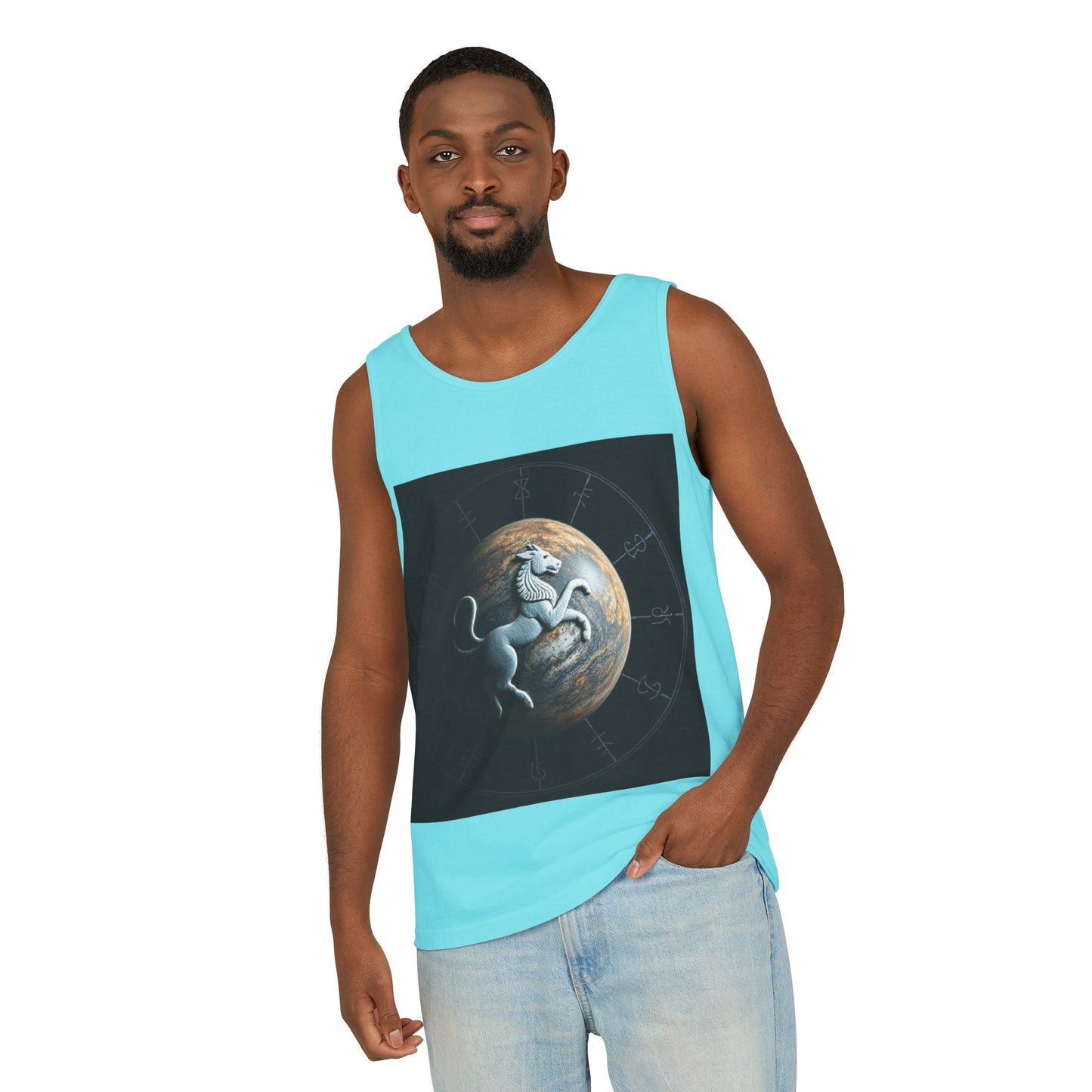 Unisex Garment-Dyed, Tank Top, Aquarius Design, Planet Animal, 100% Ringspun US cotton