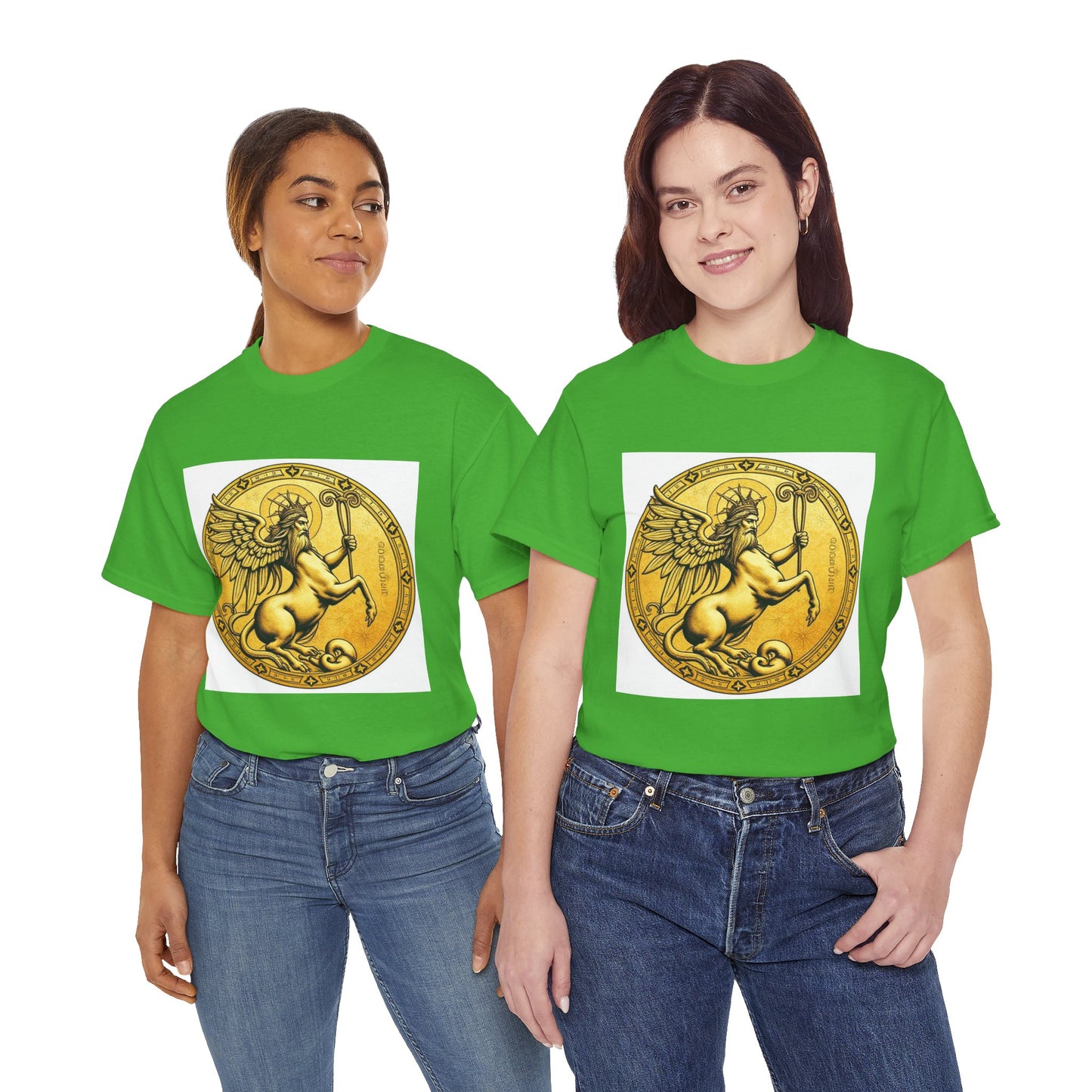 Unisex Heavy Cotton T-Shirt, Golden Angel Coin, Virgo Zodiac Design