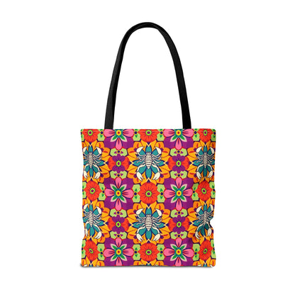 Tote Bag, (AOP), Scorpio, Zodiac v3, Flower Pattern