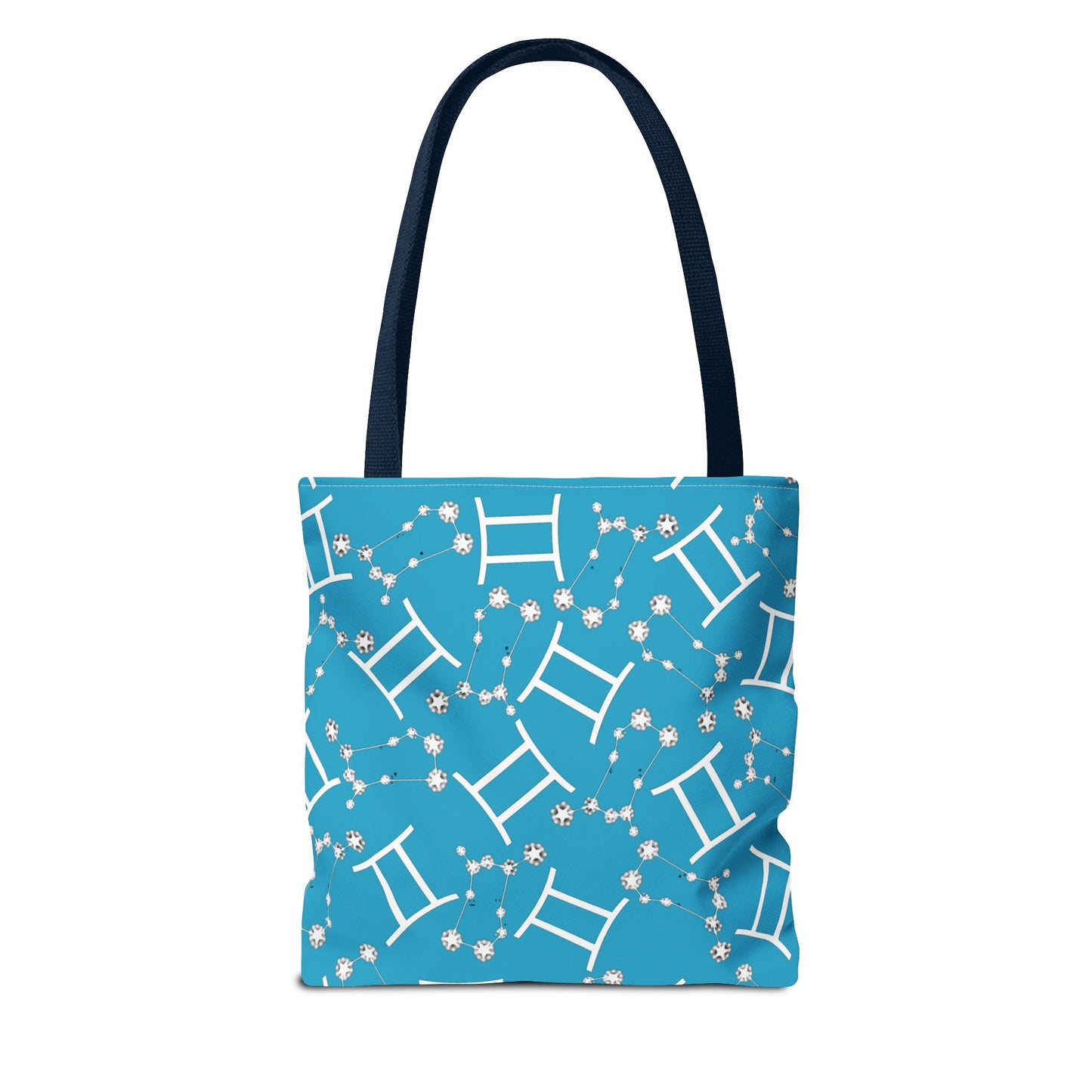 Tote Bag, Gemini Zodiac Sign, AOP, (Turquoise, White Print)