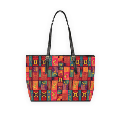 Leather Shoulder Bag, Gemini, Zodiac v4, Shapes Pattern