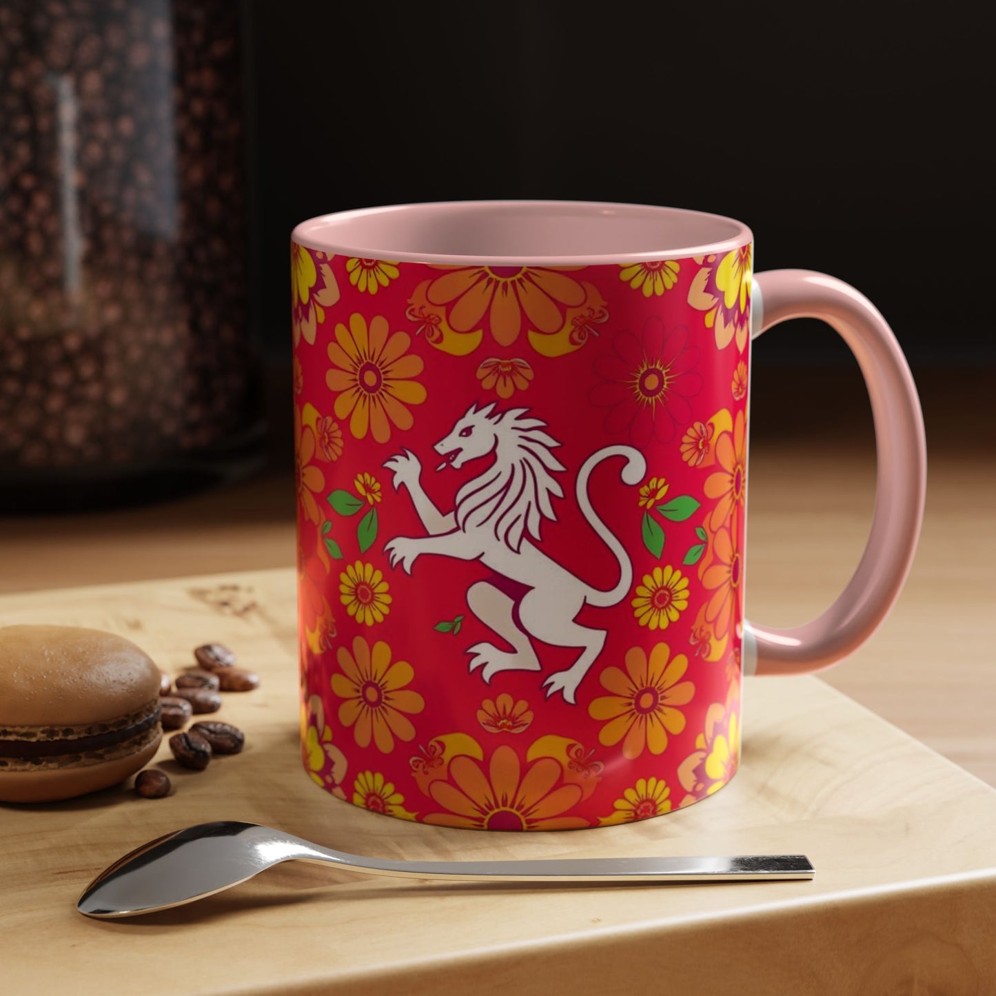 Accent Coffee Mug, Leo, Zodiac v4, Flower Pattern, (11, 15oz)