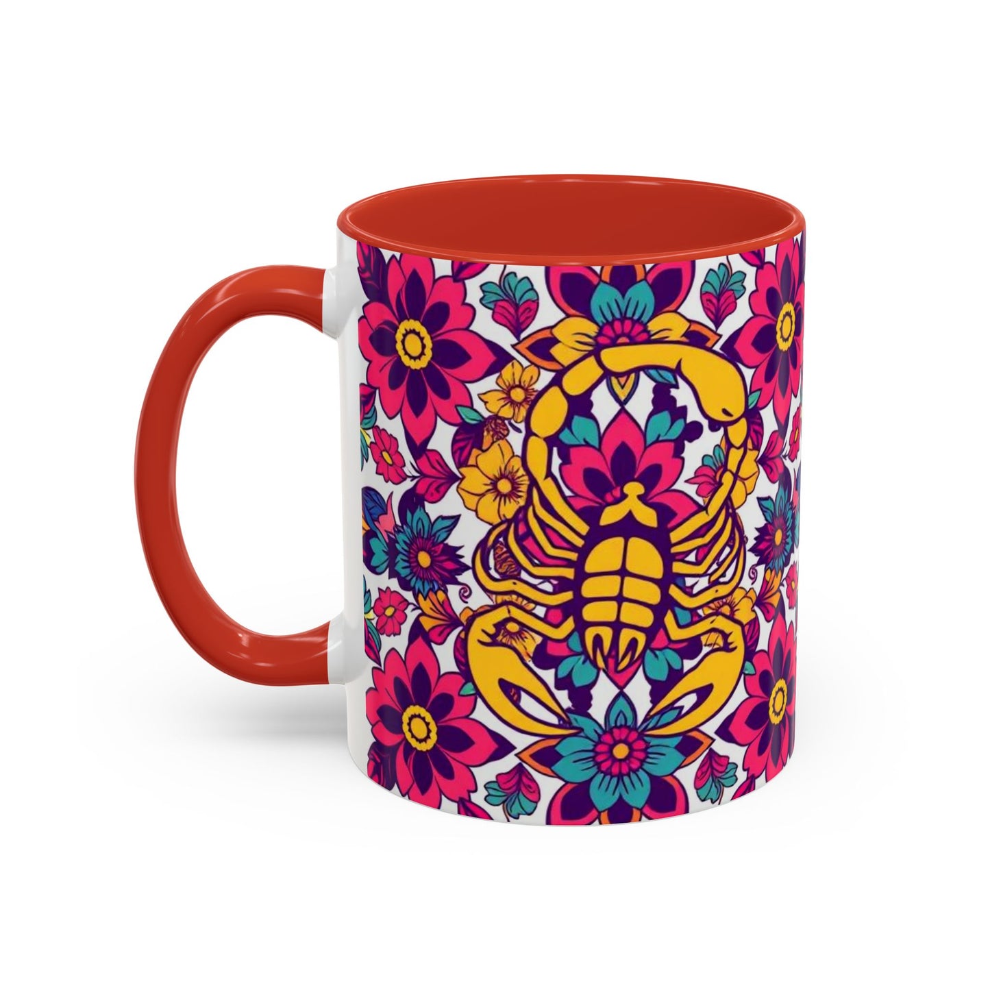 Accent Coffee Mug, Scorpio, Zodiac v2. Flower Pattern, (11, 15oz)