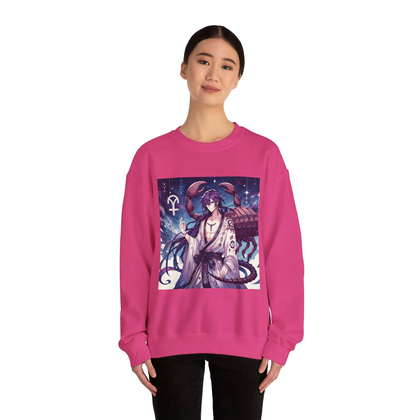 Unisex Heavy Blend™ Crewneck Sweatshirt, Scorpio Zodiac Design, purple scorpion anime