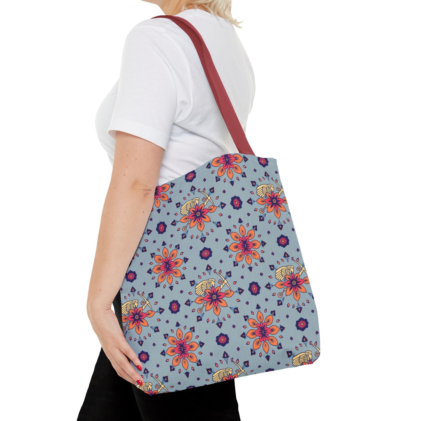 Tote Bag, (AOP), Sagittarius, Zodiac v1, Flower Pattern