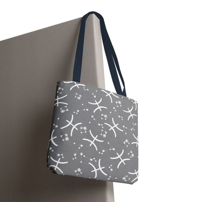 Tote Bag, Pisces Zodiac Sign, AOP, (Grey, White)