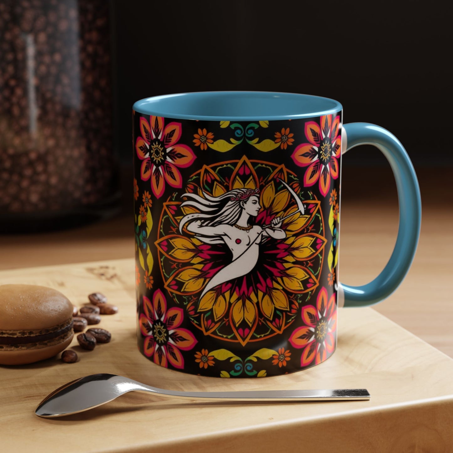 Accent Coffee Mug, Sagittarius, Zodiac v2. Flower Pattern, (11, 15oz)