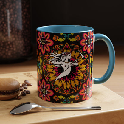 Accent Coffee Mug, Sagittarius, Zodiac v2. Flower Pattern, (11, 15oz)