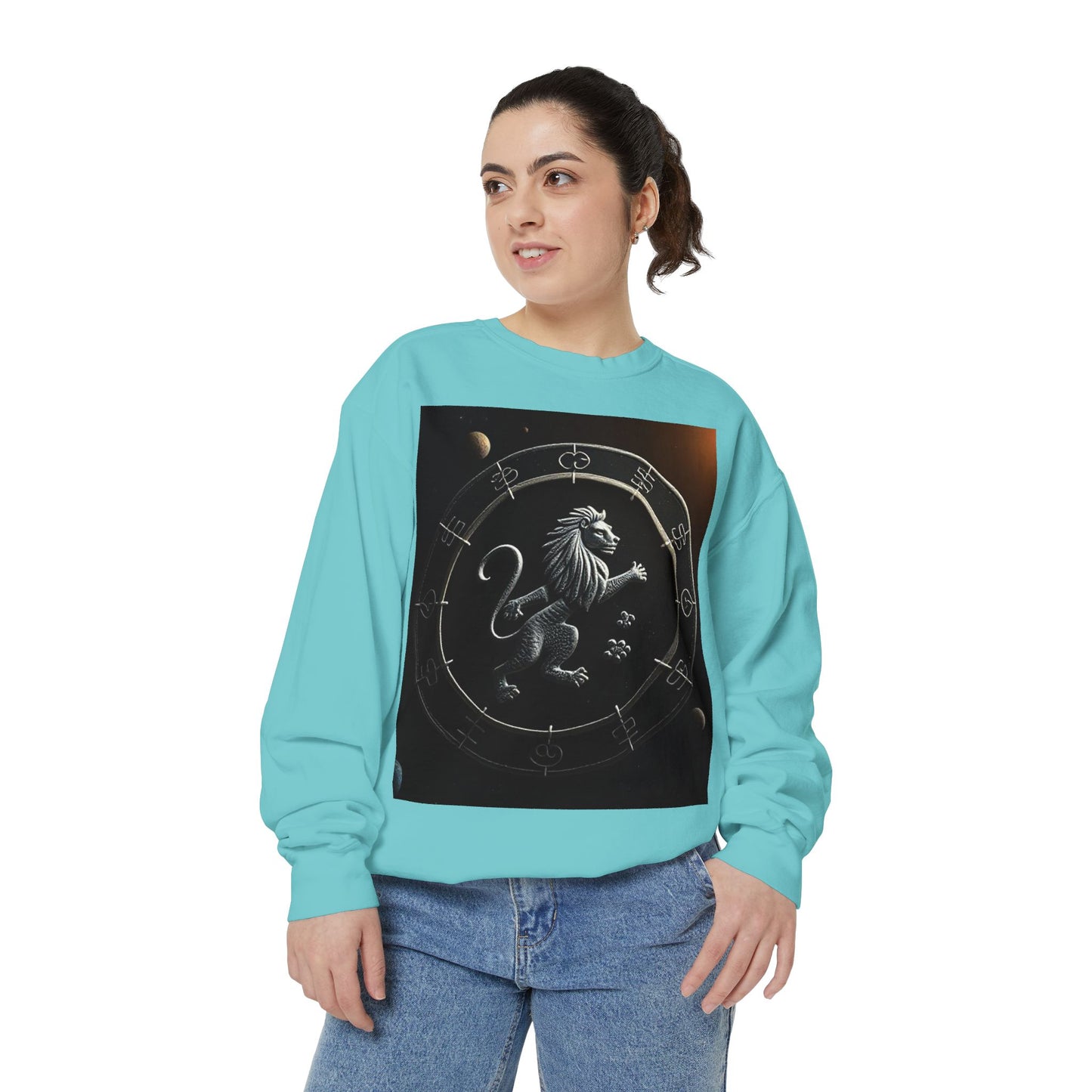 Garment-Dyed Sweatshirt, Unisex, Space Animal Design, Leo