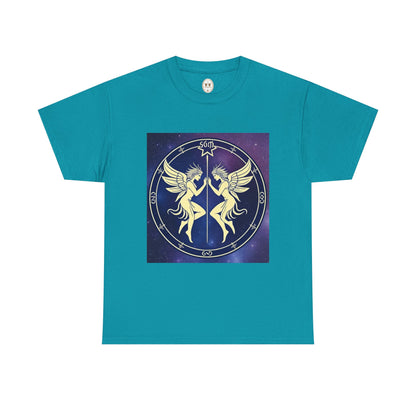Unisex Heavy Cotton T-Shirt, Space Angel Twins, Gemini Zodiac Design