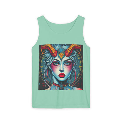 Unisex Garment-Dyed, Tank Top, Capricorn, Pop Art v1, 100% US cotton