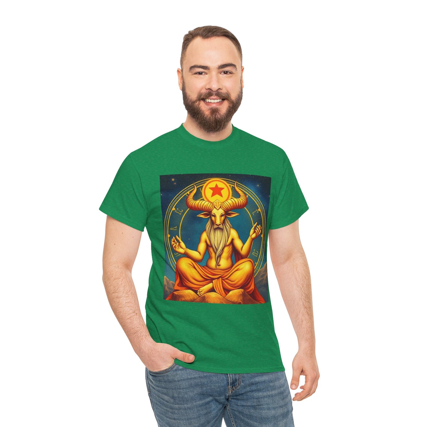 Unisex Heavy Cotton T-Shirt, Meditating Bull, Taurus Zodiac Design