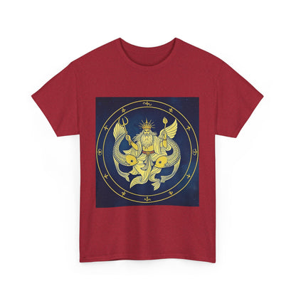 Unisex Heavy Cotton T-Shirt, King of Pisces, Zodiac Design