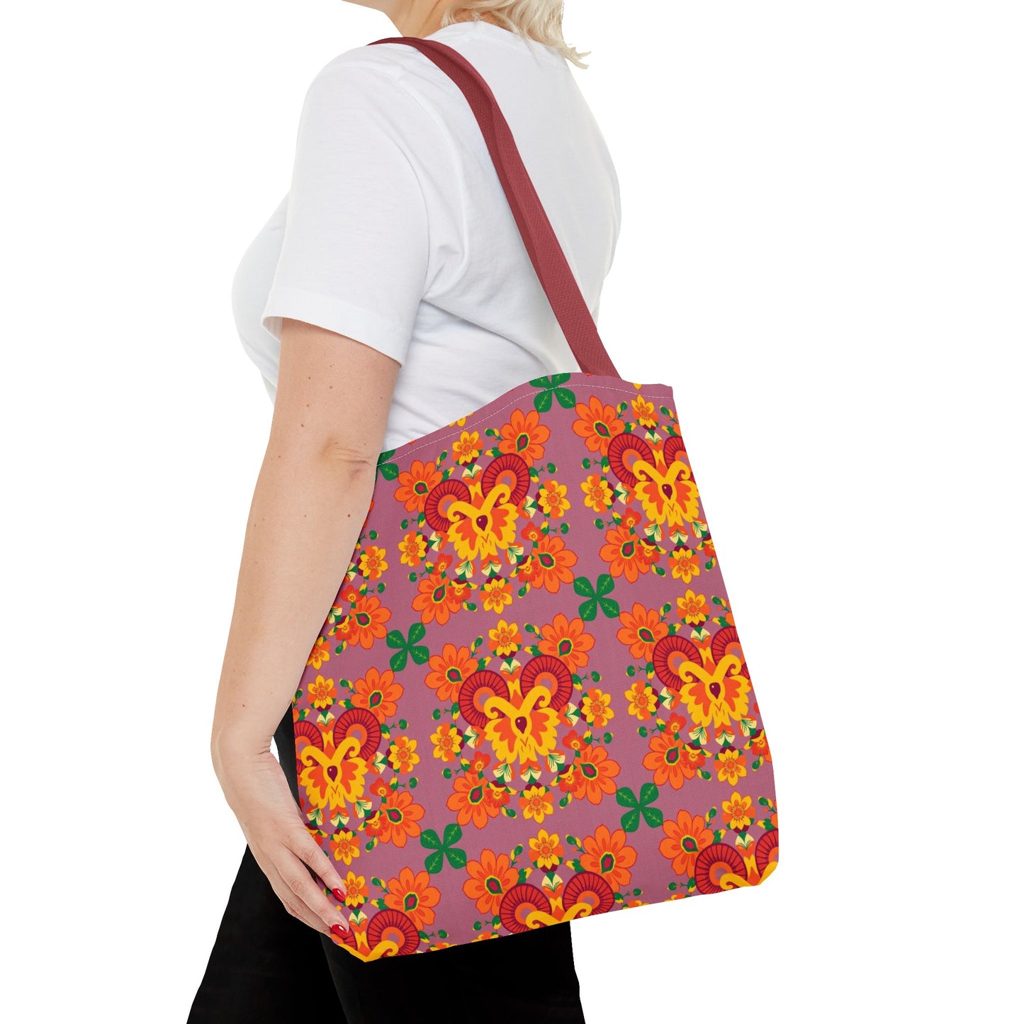 Tote Bag (AOP), Aries, Zodiac v1, Flower Pattern