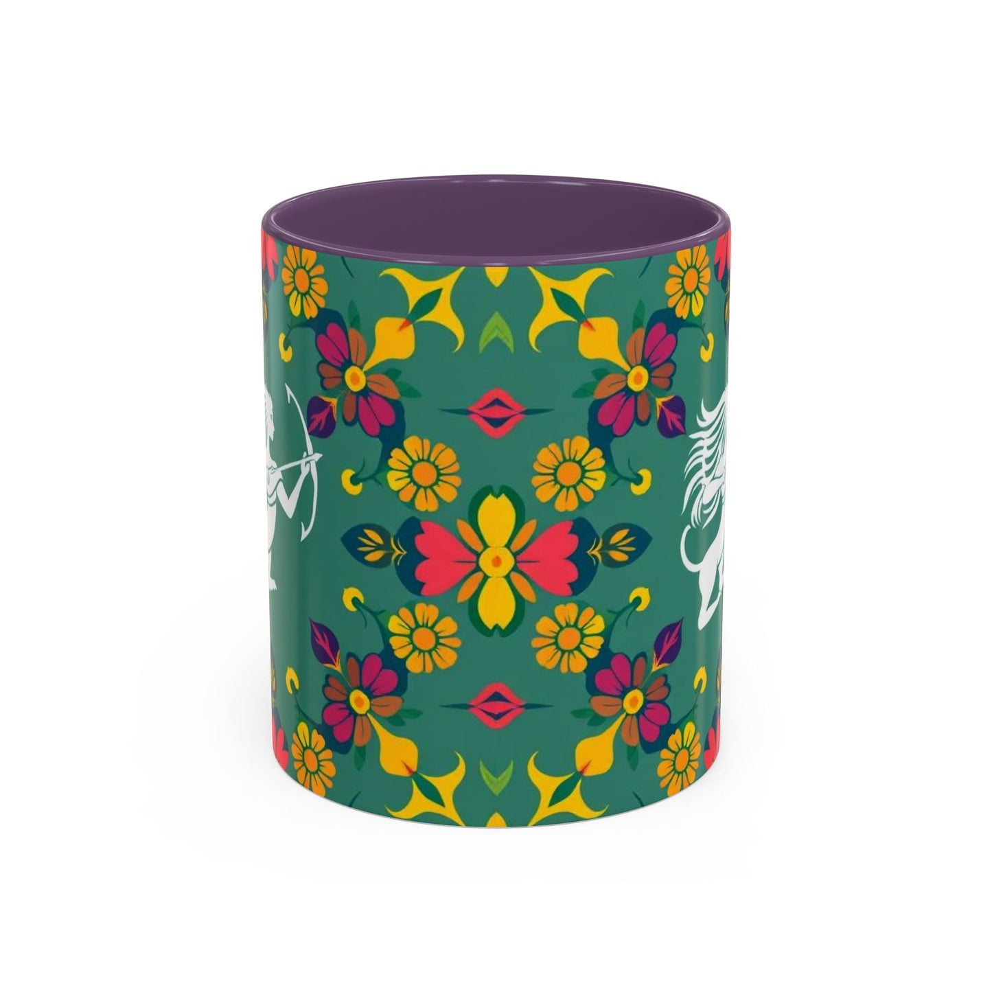 Accent Coffee Mug, Sagittarius, Zodiac. Flower Pattern, (11, 15oz)