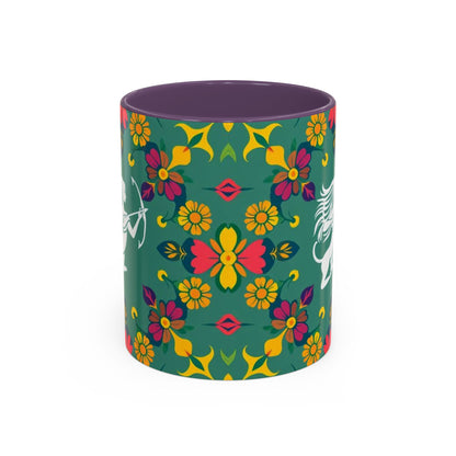 Accent Coffee Mug, Sagittarius, Zodiac. Flower Pattern, (11, 15oz)