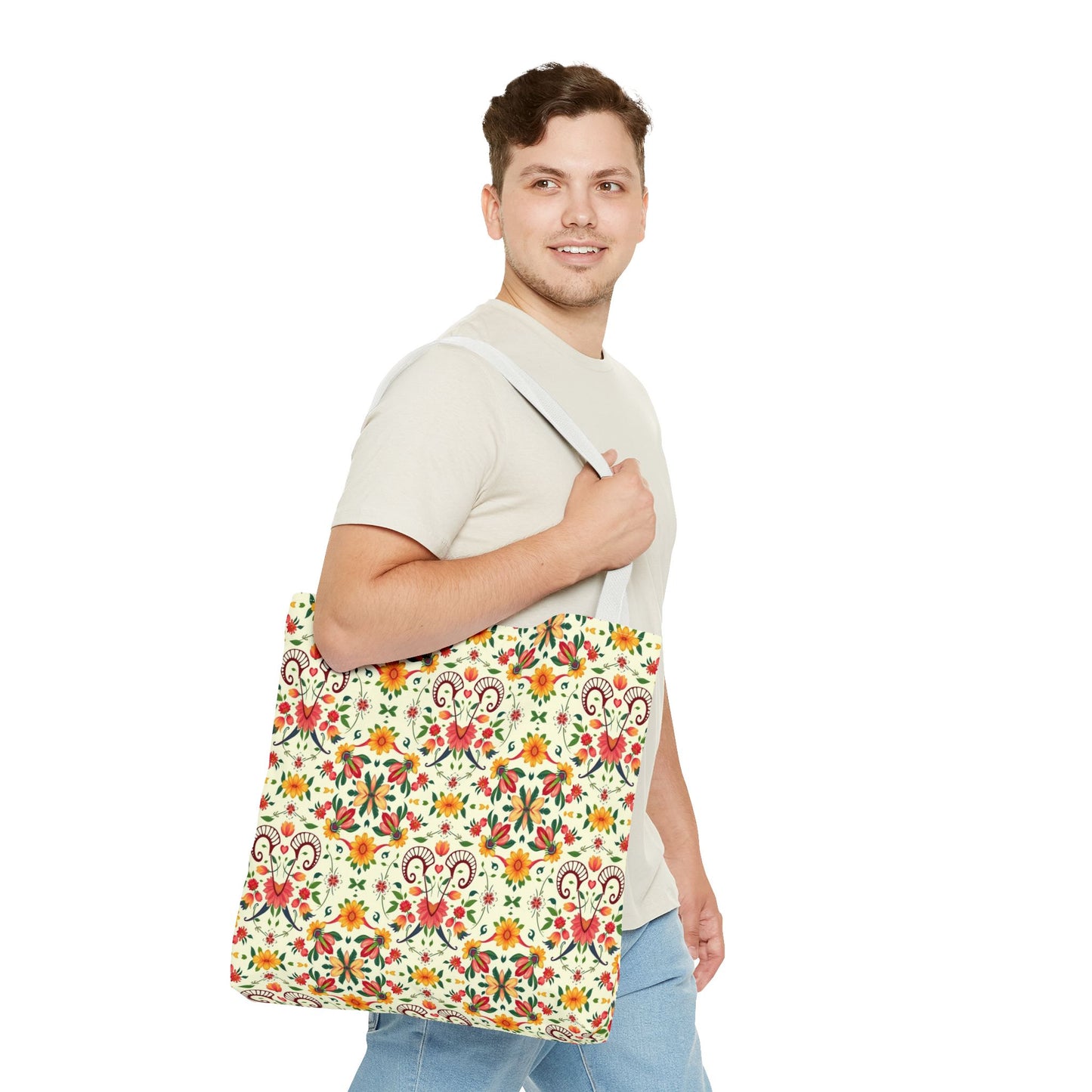 Tote Bag (AOP), Aries, Zodiac v2, Flower Pattern