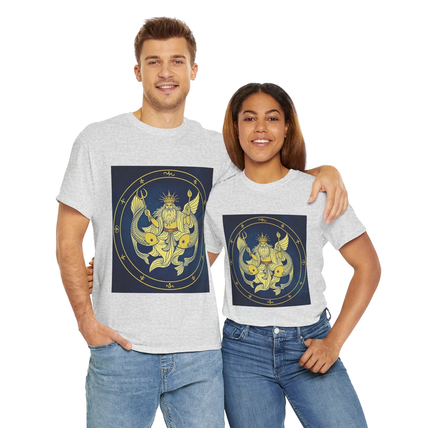 Unisex Heavy Cotton T-Shirt, King of Pisces, Zodiac Design
