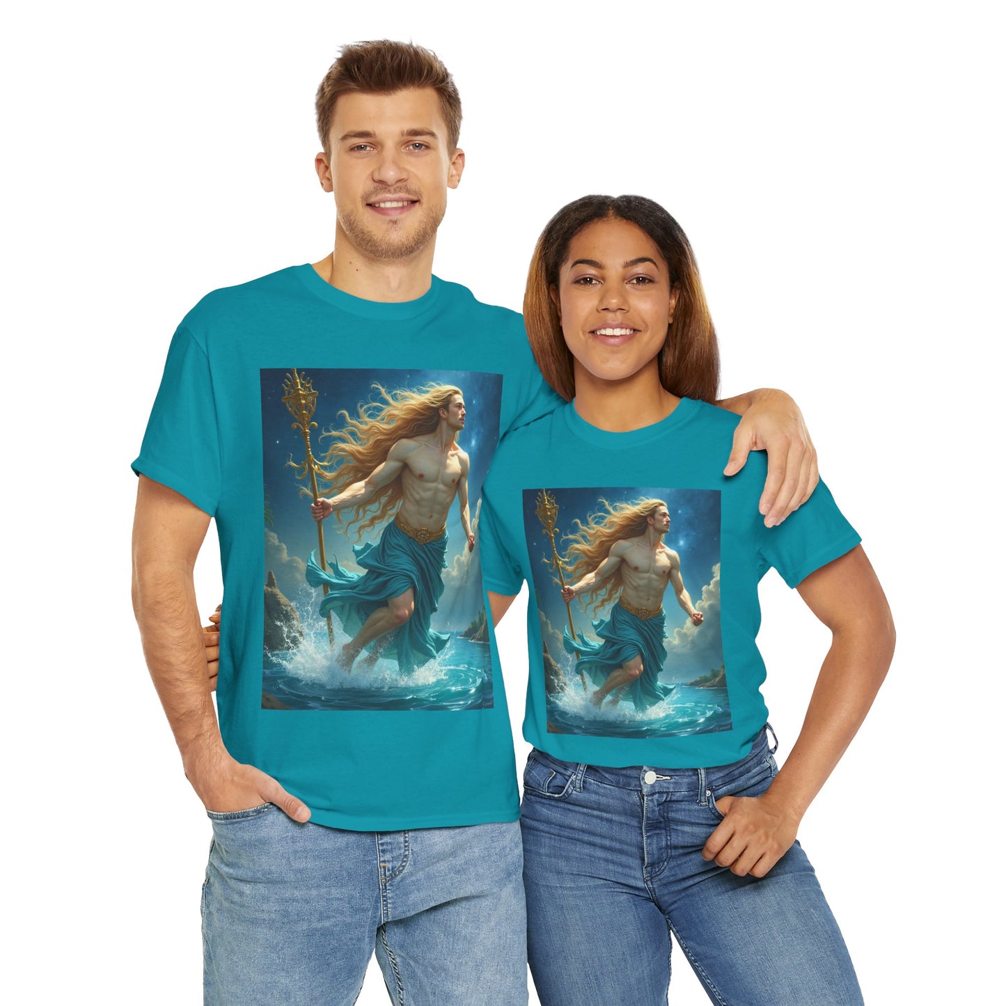 Unisex Heavy Cotton T-Shirt, Realistic, Aquarius Zodiac Design