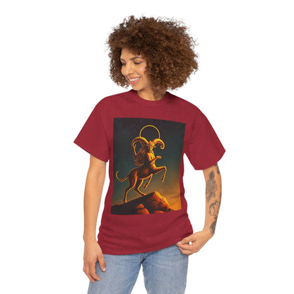 Unisex Heavy Cotton T-Shirt, Mountain Top 1v, Aries Zodiac Design